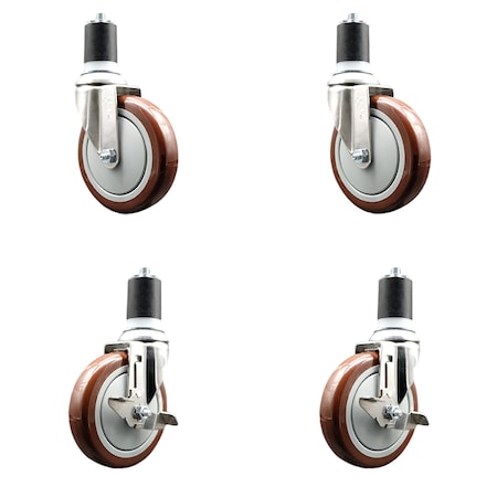Service Caster 5 Inch 316SS Maroon Poly Swivel 1-7/8 Inch Expanding Stem Caster Brake SCC, 2PK SS316EX20S514-PPUB-MRN-2-TLB-2-178